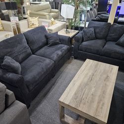Brand New Black Corduroy Sofa + Loveseat 2PCs Set