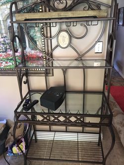 Rod iron Etagere with glass shelves