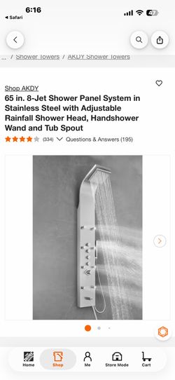Shop AKDY 65 in. 8-Jet Shower Panel System in Stainless Steel with Adjustable Rainfall Shower Head, Handshower Wand and Tub Spout
