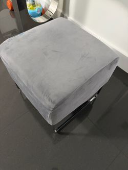 Grey Velvet Ottoman with Chrome Legs