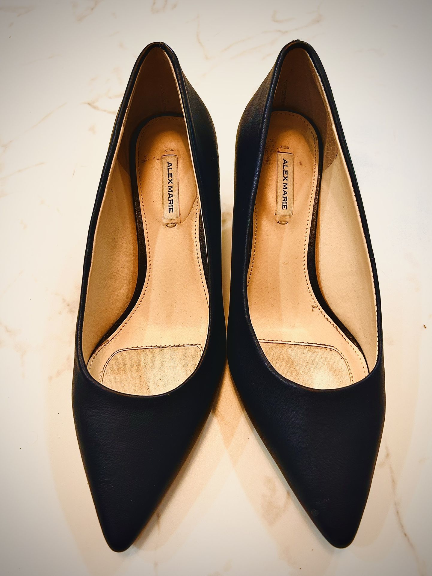 Alex Marie Black Leather Pumps Pointed Toe Heels Women's Size 6