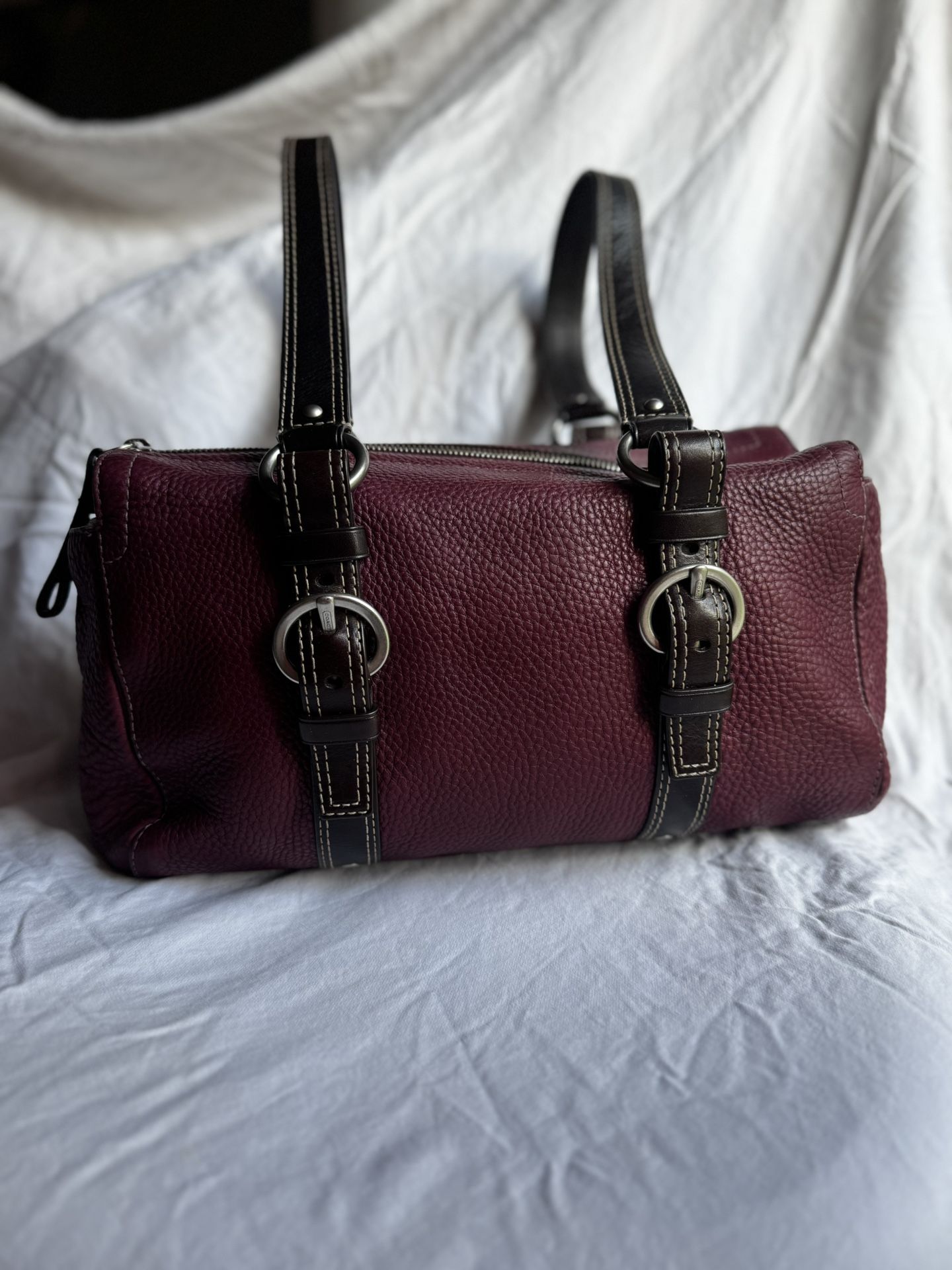 Coach Hampton Burgundy Pebbled Leather Carryall Bag F10887 | Silver Hardware | Authentic