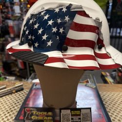 LIFT Full Brim White W/ Flag Design Safety Hard Hat