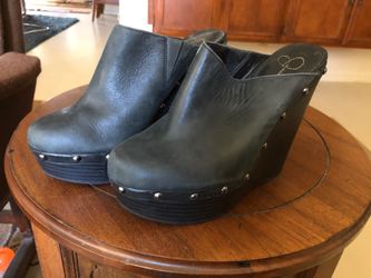 Jessica Simpson Leather Platform Wedge Clogs - 6