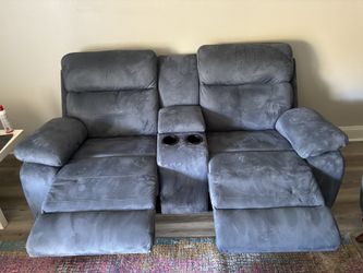 Blue Reclining Glider Console Loveseat