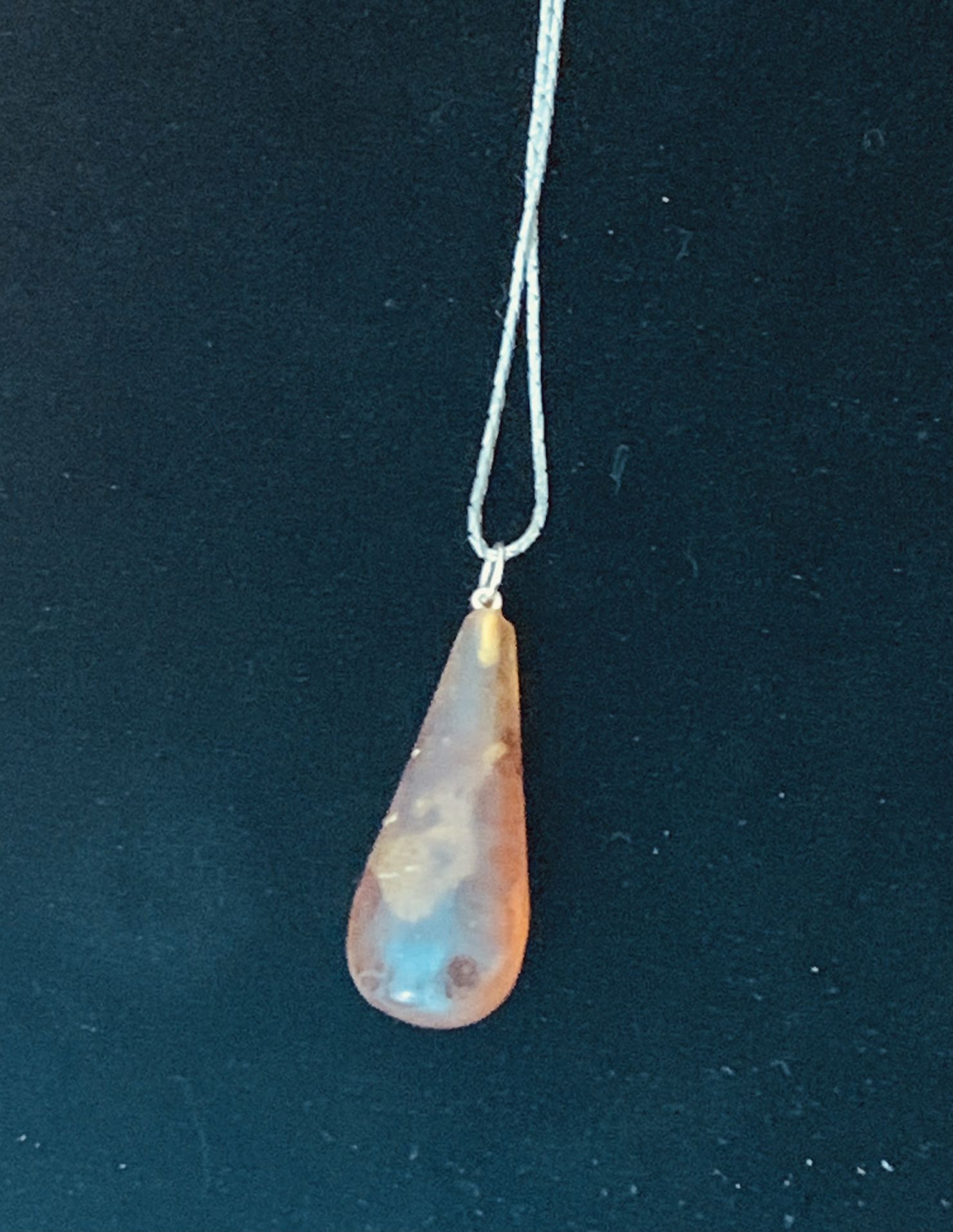 Beautiful Gold Color Necklace w/ Amber Color Teardrop Shaped Pendant