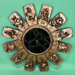 Large Vintage Zodiac Sculpture Mirror Clock 