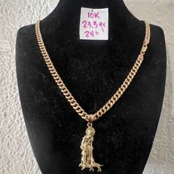10K Gold 🇨🇺 Links Chain and Pendant For Wedding 23.3Gr 24 Inches Long 