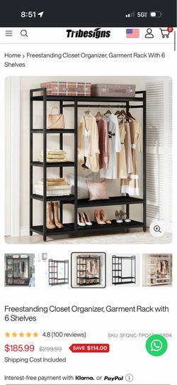 Tribesigns Cynthia Black Garment Rack with Shelves