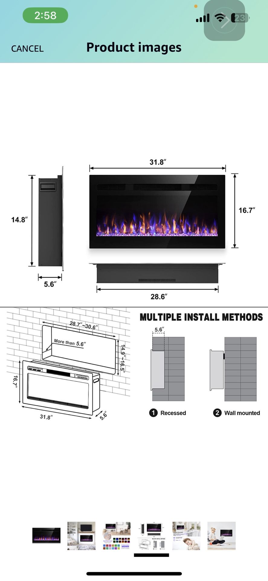 OOIIOR 31 Inch Electric Fireplace in-Wall Recessed and Wall Mounted Electric Fireplace Inserts