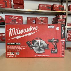 Milwaukee M18 18V Lithium DC-Ion Brushless Cordless Hammer Drill and Circular Saw Combo Kit (2-Tool) with Two 4.0 Ah Batteries…2992-22