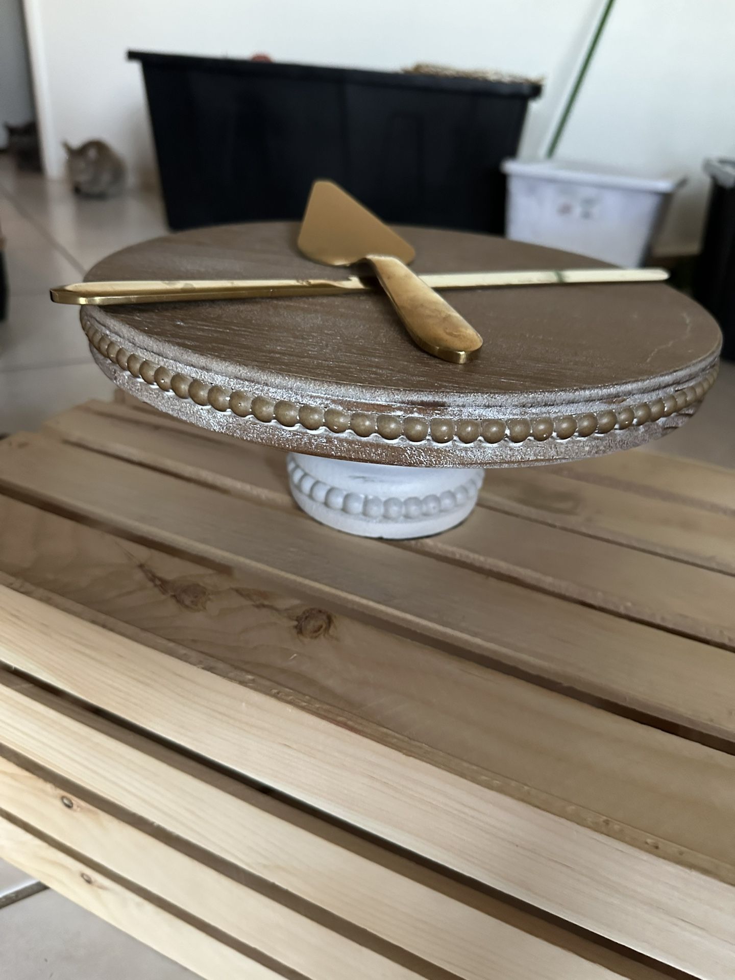 Rustic Cake Stand + Gold Cake Knife & Server Set