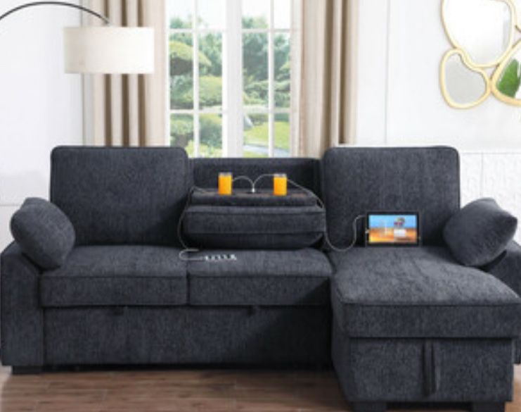 Sectional Sleeper W/usb Ports &cup Holders 