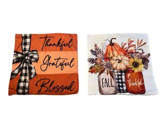Set of 2-Autumn Fall Thanksgiving Throw Pillow Covers - 17”x17”