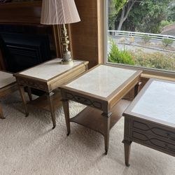 Set Of 4 Marble/wood Coffee And End Tables
