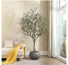 Olive Trees Artificial Indoor,5.8Ft Tall Fake Tree in Black Pot Faux Olive Tree with Silk Leaves & Fruit, Floor Plant Home Office Modern Decor Housewa