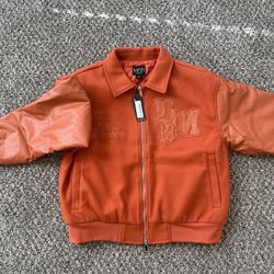 Boxy Melton & Pu Collared Varsity Jacket (new) sz: small