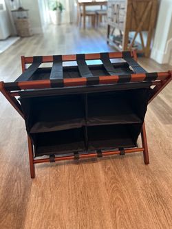 Folding Luggage Rack with Storage Shelves
