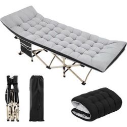 Folding Camping Cot with Mat for Adults, Heavy-duty Portable Outdoor Bed with Carry Bag Travel Camp Cots