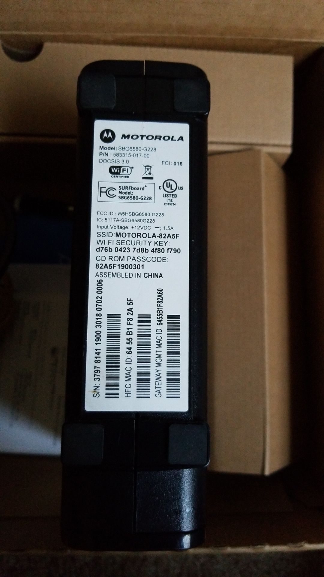 Motorola surfboard SBG6580 DOCSIS 3.0 WIFI Modem