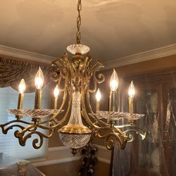 Brass &  Crystal Chandelier