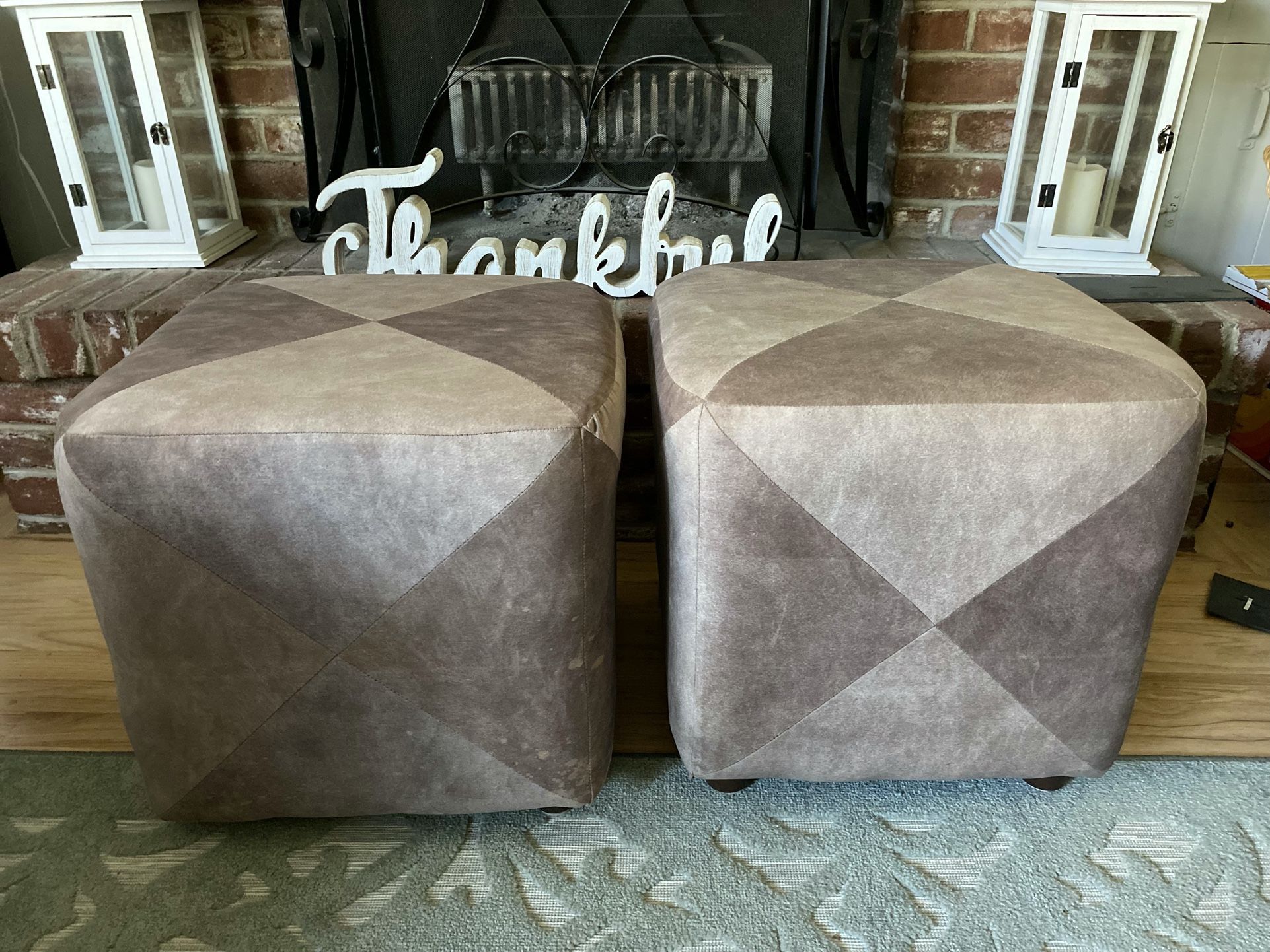 Pair Of Geometric Pattern Ottomans