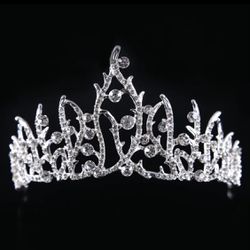 Rhinestone Decor Crown Prom Wedding Silver Headband