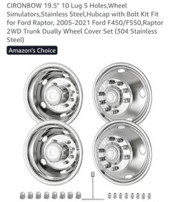 CIRONBOW 19.5" 10 Lug 5 Holes,Wheel Simulators,Stainless Steel,Hubcap with Bolt Kit Fit for Ford Raptor, 2005-2021 Ford F450/F550,Raptor 2WD Trunk Dua