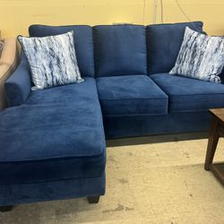 Blue Sofa With Reversible Chaise End.  