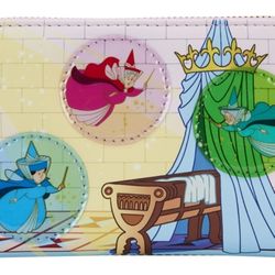 Disney Princess Aurora Wallet Zipper Castle Fairy Godmothers 