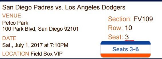 San Diego padres versus LA dodgers July 1st field box VIP