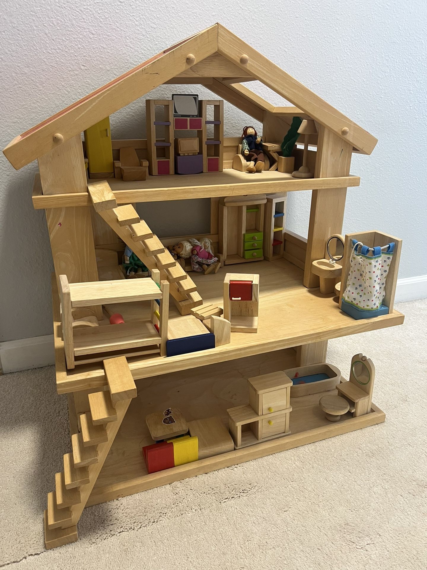 All Wood Dollhouse With With Furniture