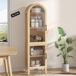 Narrow Arched Bookcase, 64'' Tall Arch Bookshelf with Acrylic Glass Doors, 5 Shelf Bookcase, Freestanding Storage Organizer Display Cabinet for Living