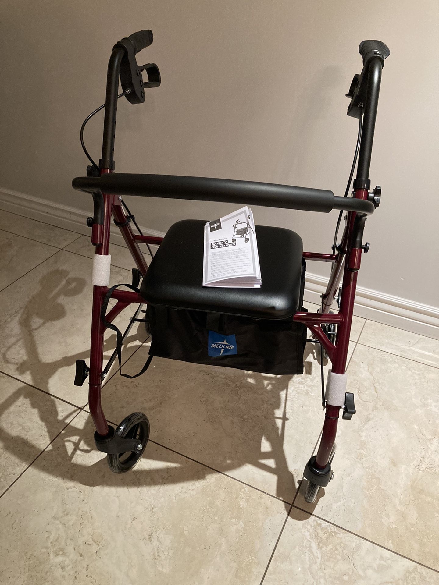 New Medline Rollator Walker with Seat, Steel Rolling Walker with 6inch Wheels Supports up to