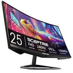 Sceptre Curved 24.5-inch Gaming Monitor up to 240Hz 1080p R1500 1ms DisplayPort x2 HDMI x2 Eye Care Build-in Speakers, Machine Black 2026 (C255B-FWT24