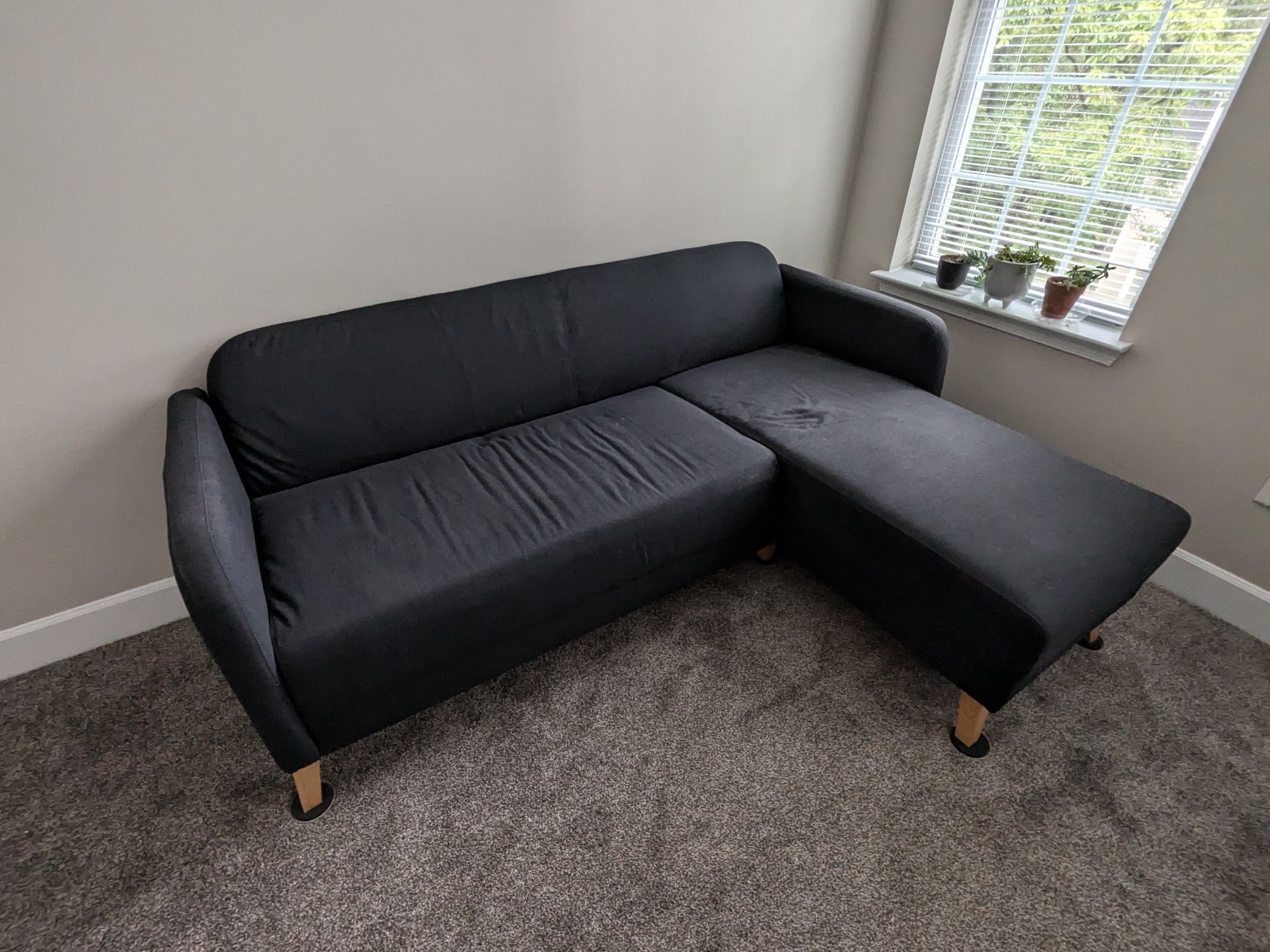 Blue 3-person (Ikea Linanäs) couch with left-side chaise