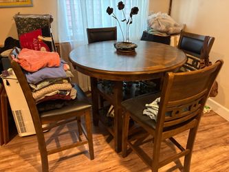 Round Wood  CounterHeight Dining Table with Chairs