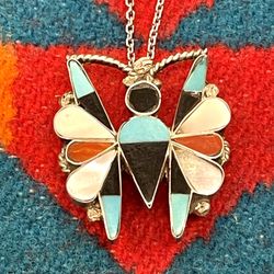 Zuni Diana Othole Sterling Inlaid Necklace.