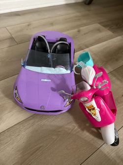 Barbie Purple Convertible Car and Pink Scooter Set