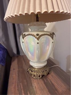 Vintage Iridescent Glass Table Lamp with Brass Base