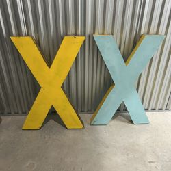 Vintage Large 36”x25”x3” Industrial Aluminum Letter X lot of 2 Home Commercial sign advertising