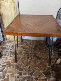 Wooden Side Table with industrial style legs (farm style)