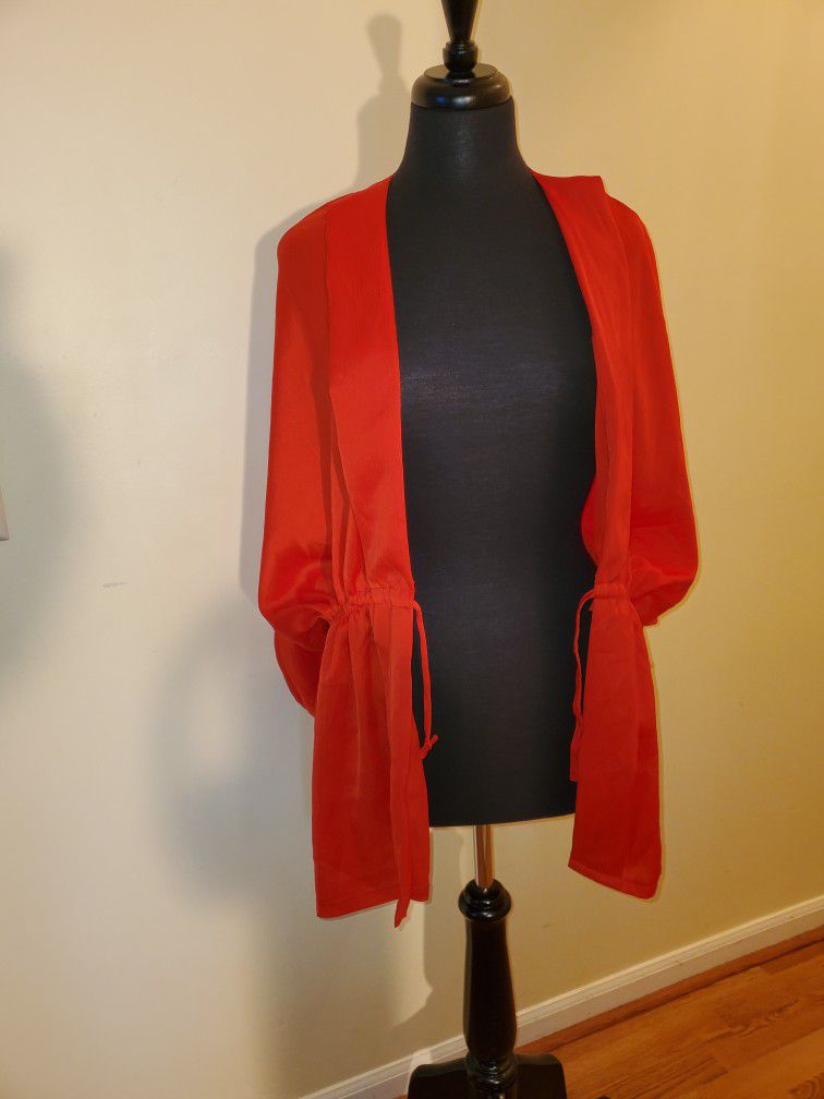 Red Satin Cardigan Size Small 