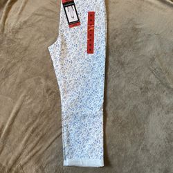 Mario Serrano Cropped Pants, White With Blue Print, Medium