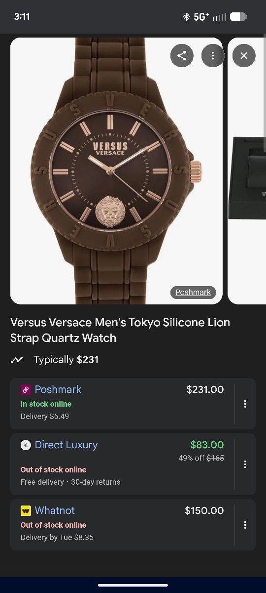 Versace Watch Brown Silicone Tokyo Strap 