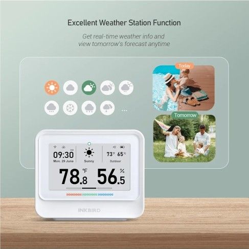 INKBIRD WiFi Thermometer Hygrometer, Temperature and Humidity Sensor with Weather Station, 9-in-1 IBS-TH5 with Electronic Ink Display