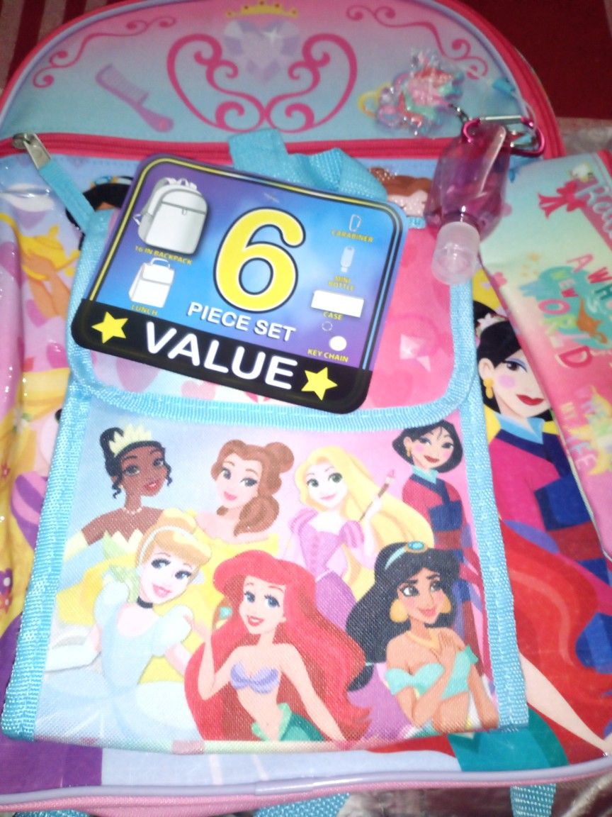 disney princess backpack 6 pc