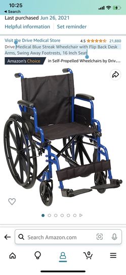 Drive Medical Blue Streak Wheelchair with Flip Back Desk Arms, Swing Away Footrests, 16 Inch Seat