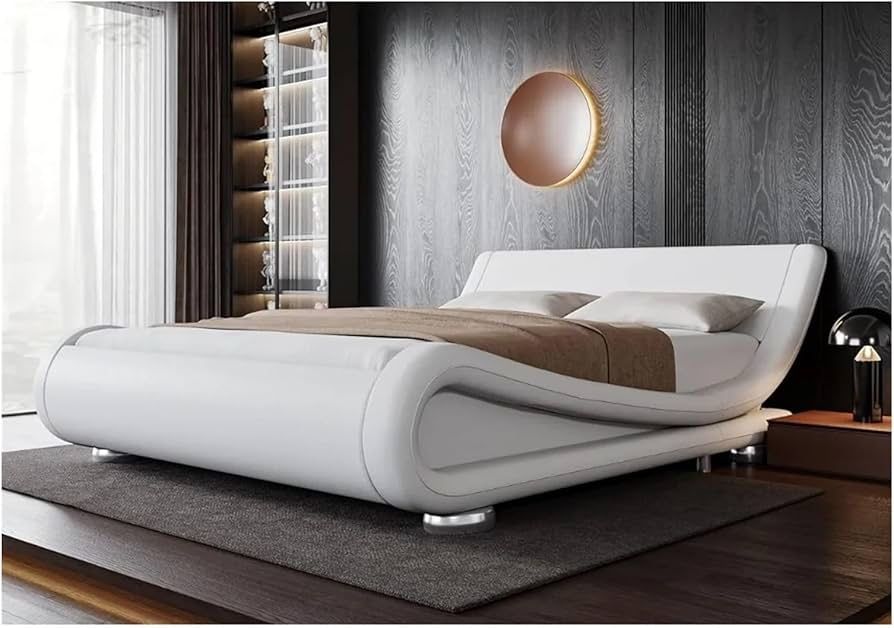 King Upholstered Bed Frame with Adjustable Ergonomic Headboard, Sleigh Design Low Profile Platform