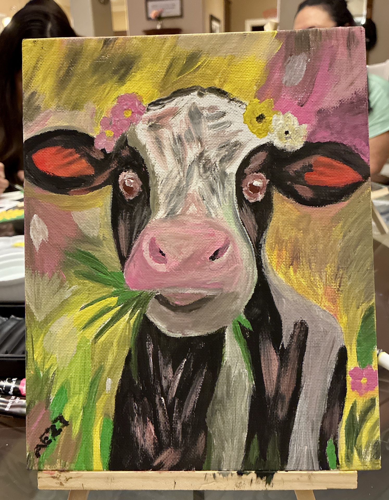 Hand-Painted Cow Canvas Art